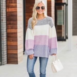 Pink Lily lost in the moment purple color block sweater